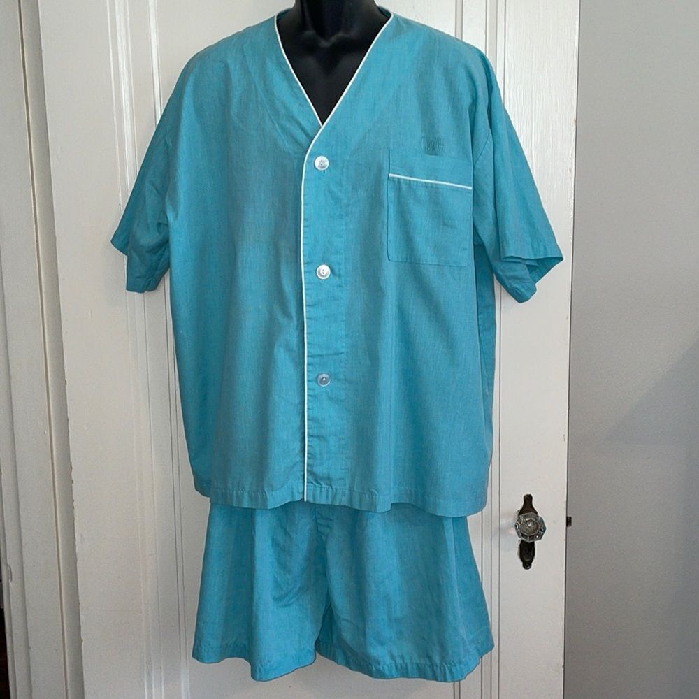 The Vermont Country Store aqua blue polyester/cotton short‎ sleeve pajamas